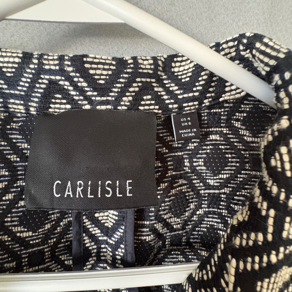 Carlisle Black Cream Geometric Diamond Jacquard Knit Coat Jacket Sz 4 - Picture 2 of 8